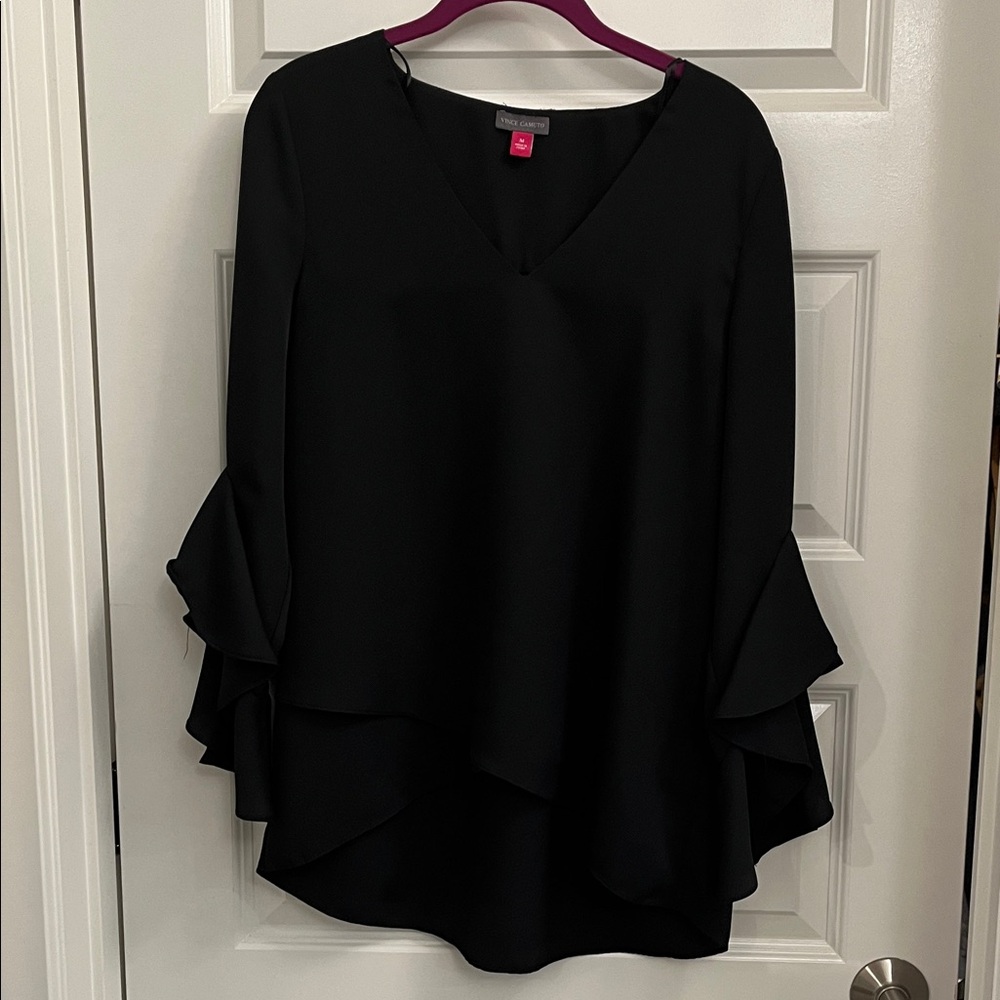 Vince Camuto Black Layered Sleeve Blouse